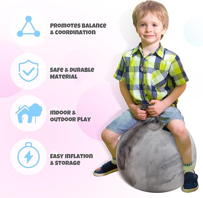 Upper Rider 6 Pcs Hopper Ball for Kids 3-8, 18 Inch Bouncy Ball with Handle, Inflatable Hippity Hop Bounce Jumping Hopping Toys Indoor Outdoor for Toddlers Boys Girls Gifts, Pink Blue Grey Purple