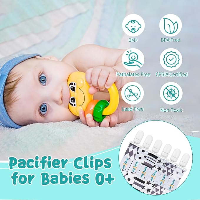 babygoal Neutral Pacifier Clips, 6 Pack Binky Paci Holder Clips Leashes Fits for Most Pacifiers and Binkies 6PB05