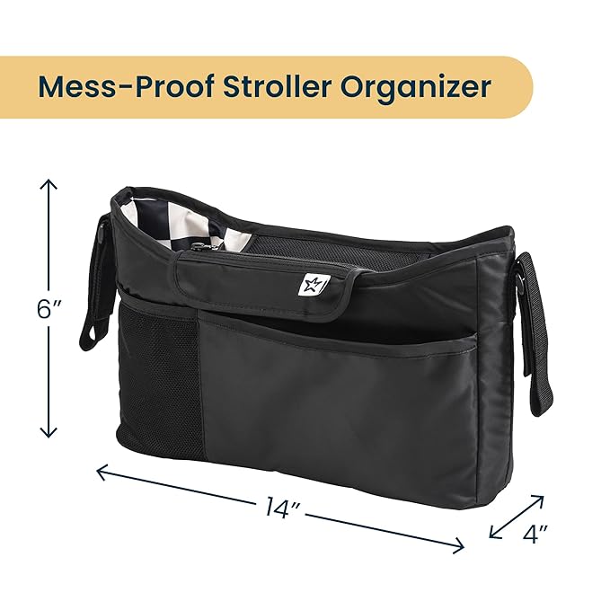 Tiny Twinkle Universal Stroller Organizer with Adjustable Strap | Waterproof Stroller Caddy Fits Baby Jogger, Nuna, Donna and Bugaboo Strollers (Black Checkers)