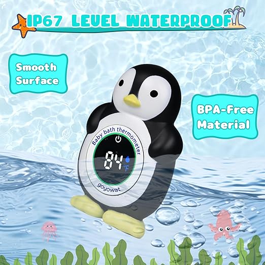 Baby Bath Thermometer, Floating Penguin Toy - Baby Bathing Safety Monitor, Cold and Warm Dual Zone Color Code, Real-time Water Temperature Sensor, Detachable Floating Toy, Special Supply for Maternal