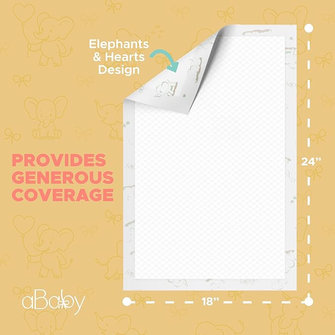 Disposable Changing Pads for Baby (50 Pack) Super Soft and Ultra Absorbent Baby Changing Pad - Leak Proof Diaper Changing Pads for Stress-Free Baby Diaper Changes - Green Elephant
