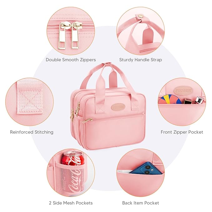 PIIOSER Breastmilk Cooler Bag with Ice Pack, Compatible with Wearable Breast Pumps & Accessories - Portable Pumps Carrying Case for Nursing & Working Moms, Pink