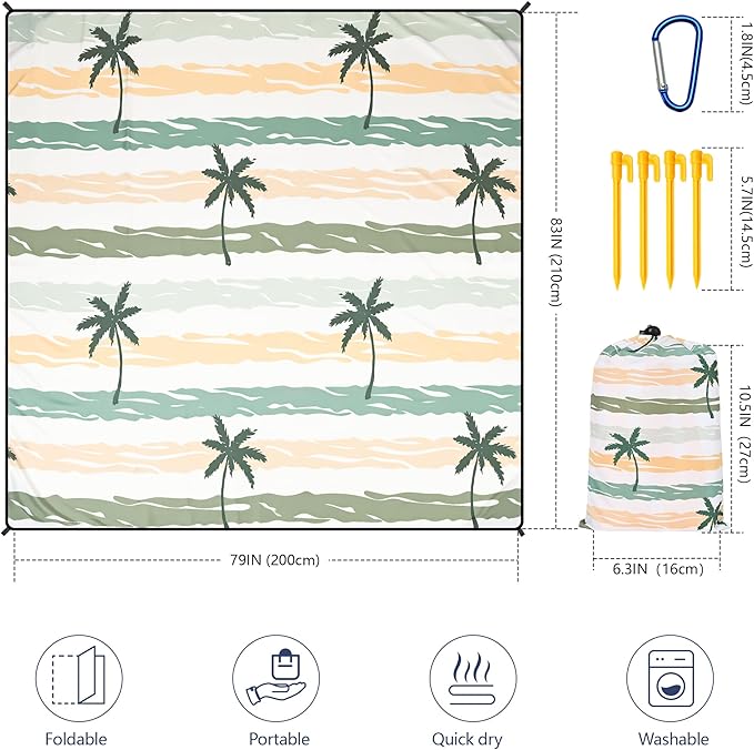 Beach Blanket Waterproof Sandproof Extra Large Beach Mat 79" X 83"/120"x108"for 1-8 Adults Quick Drying Durable Outdoor Picnic Mat for Beach Travel Camping Hiking