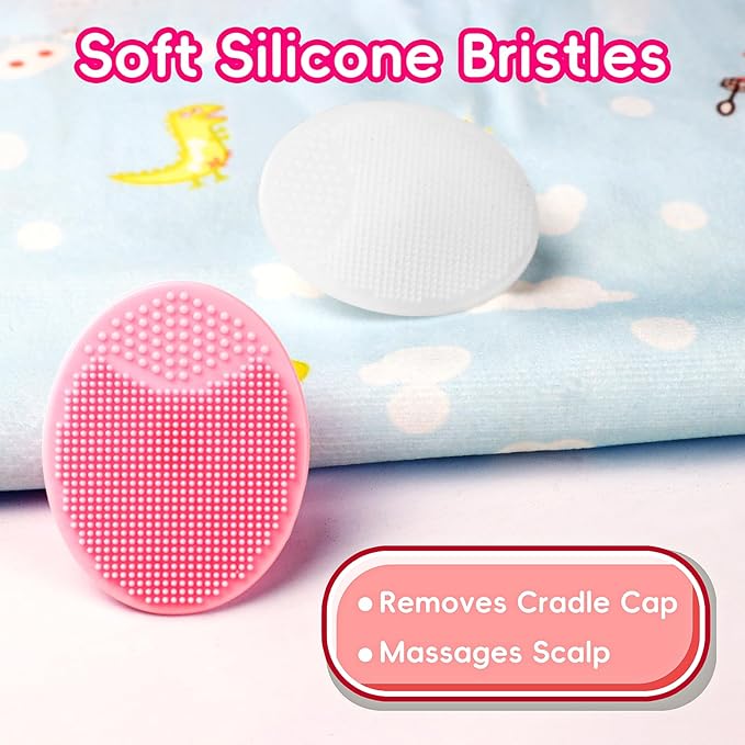 Cradle Cap Brush for Babies, Baby Bath Essentials with Silicone Scrubber Bath Sponge Dual-Sided Comb for Newborns Toddlers Boys Girls (Pink, Set of 5)
