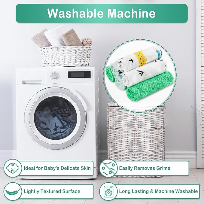 Baby Washcloths, 24Pack Baby Wash Cloths Extra Soft & Ultra Absorbent, Baby Towels and Washcloths Face Towels for Unisex Boys Girls Body, Washclothes Gentle on Sensitive Skin, 9x9 Green Crocodile