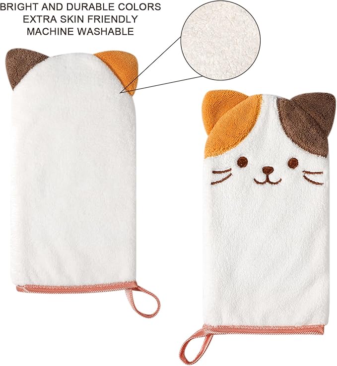 PHOGARY 5-Pack Microfiber Body Wash Mitts, 4.5×9 inch Super Absorbent & Soft Face Washcloths Gloves in Cute Animal Style - Gentle Scrub for Baby, Toddler, and Kids Bath and Shower