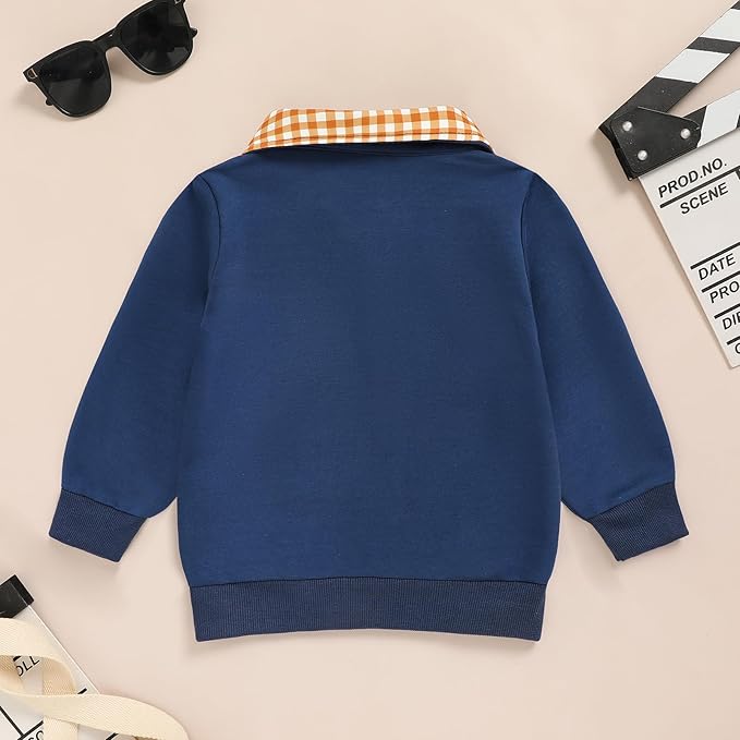Toddler Boy Quarter Zip Collared Pullover Long Sleeve Fall Winter Baby Boy Clothes Outfit 12M-4T