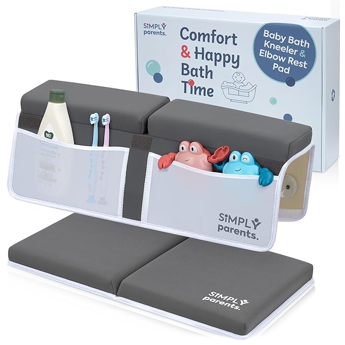 Simply Parents Comfortable Baby Bath Kneeler and Elbow Rest Pad Set - Quick-Dry Non-Slip Bath Kneeling Pad for Bathing Baby, Baby Bath Time Essentials for Newborn, Baby Bath Accessories for Tub
