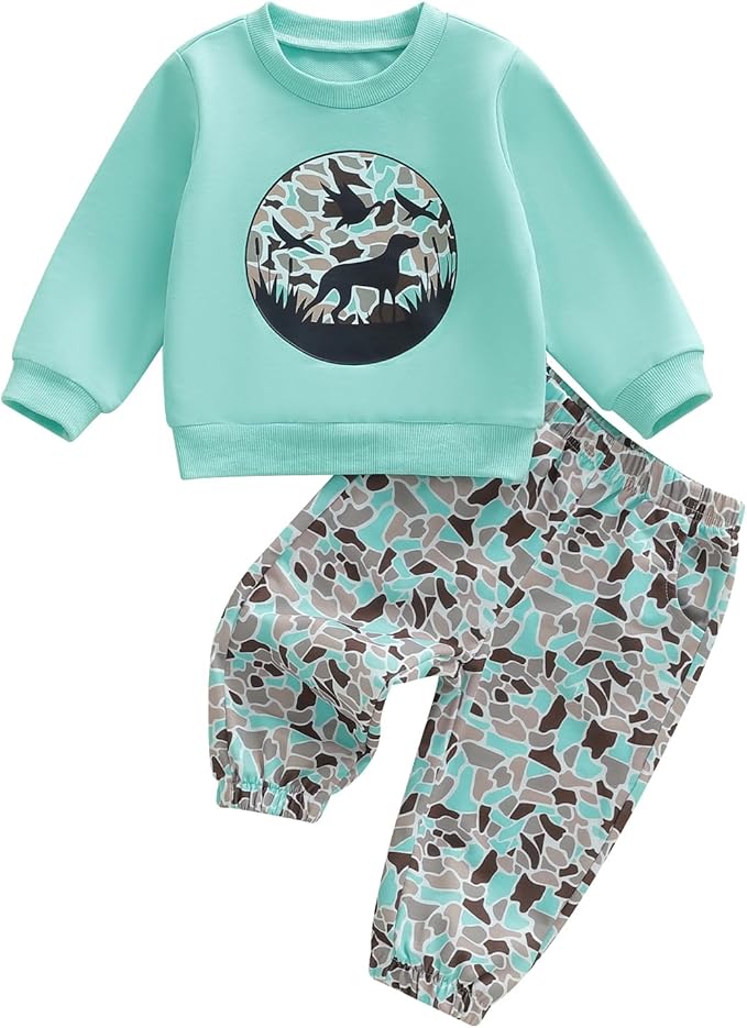 Toddler Boy Fall Winter Clothes Baby Camo Hunting Outfits Retro Pullover Sweatshirts + Camouflage Pants Set