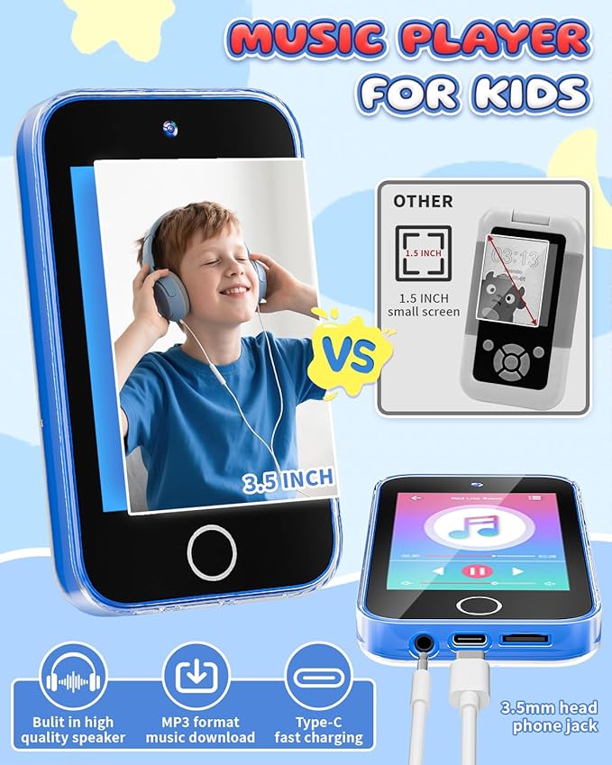 Kids Phone 3.5" Touchscreen, Pretend Smartphone with Dual Camera, Spider Toy Phone for Boys 3-8, Learning ABC & Habit Tracker, Birthday
