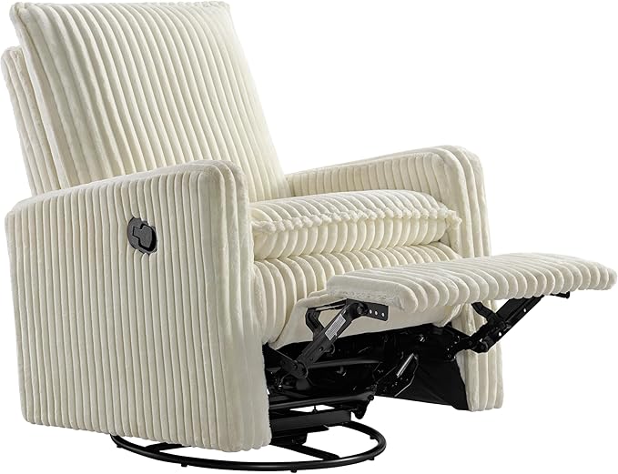 Oxford Baby Uptown Upholstered Swivel Glider and Recliner Nursery Chair - Corduroy, Pearl White