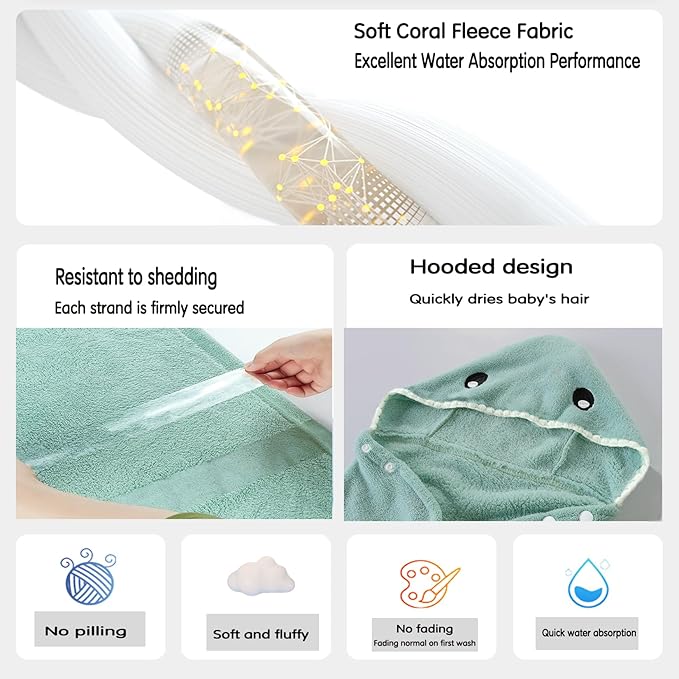 Toddler Bath Towel Baby Towels with Hood 27.5"X55" Ultra Absorbent Soft Bathrobe Blanket Kids Shower Towel for Girls and Boys(Mist Tree)