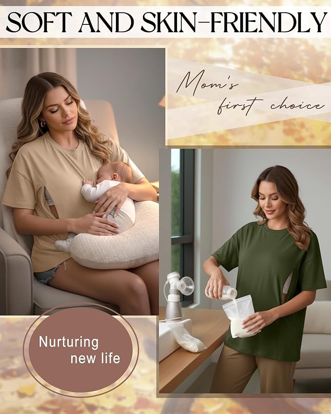 3 Pack Women's Oversize Nursing Breastfeeding Shirts Hidden Zipper Short Sleeve Loose Fit Maternity Tops