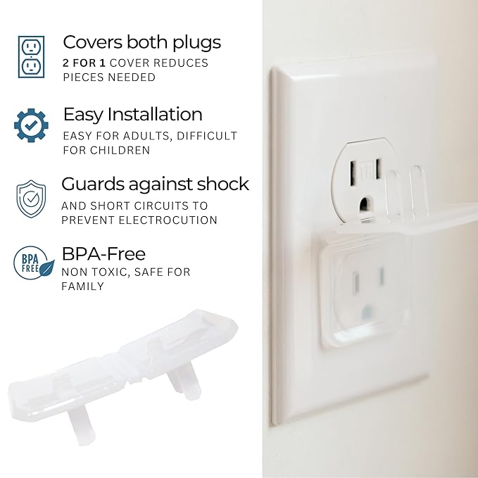 Clear Double Outlet Covers Baby Proofing (10 Pack, 20 Sockets) | Baby Proof Plug Covers for Electrical Outlets | Safe & Secure Baby Safety Products | Childproof Socket Covers Protect Toddlers & Babies