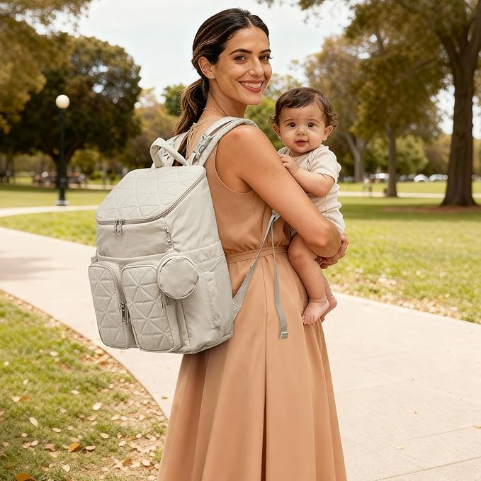 G4Free Diaper Bag Backpack for Moms Dads Travel Baby Bag with Pacifier Case & Insulated Pockets,Beige