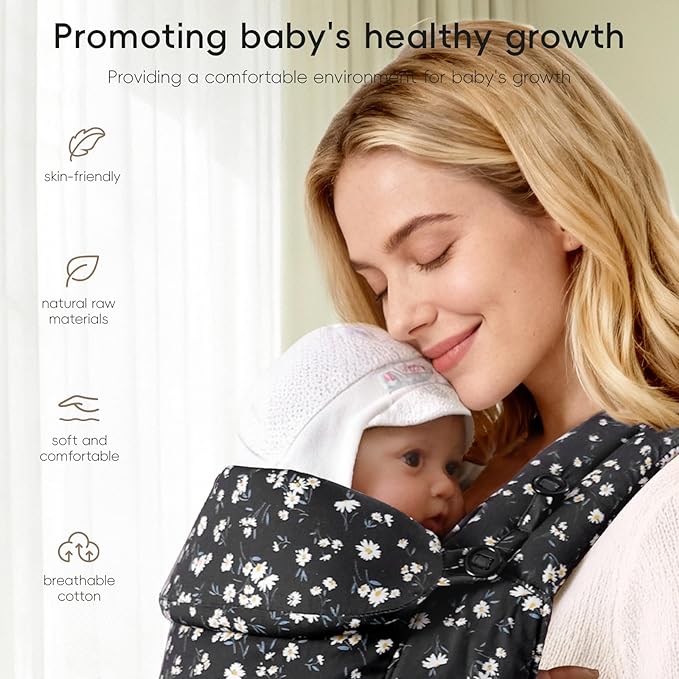 FRUITEAM Baby Carrier, Toddler Carrier with Adjustable Seat Size, Comfortable & Ergonomic Baby Carrier Newborn (7-25 LBS), Easy to Wear, Travel and Hiking Friendly (Black Floral)