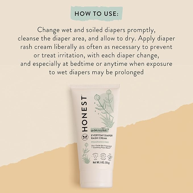 The Honest Company Hypoallergenic Diaper Rash Cream, Moisturizing, Calming, Zinc Oxide Ointment, NEA Recognized, Cruelty-Free, Value Size, 6 oz