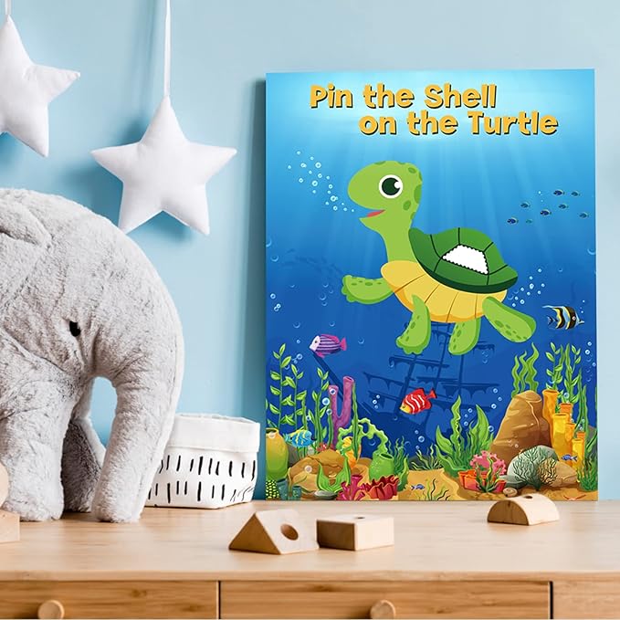 NEBURORA 2 Pack Pin The Shell on The Turtle Party Game 2 Large 21"x 28" Posters with 48pcs Stickers Ocean-Themed Birthday Party Supplies Decorations for Kids Boys Classroom Game Wall Home Decor