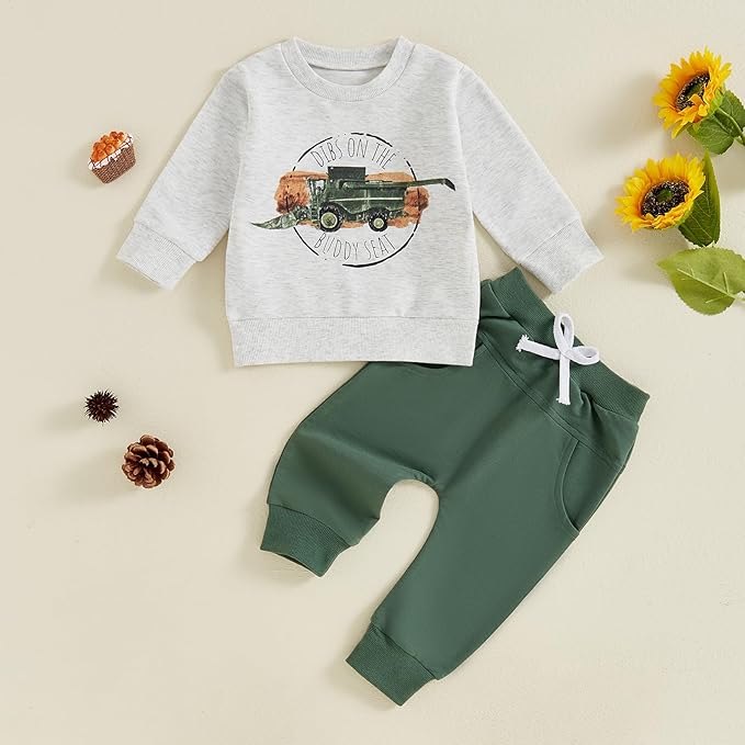 Baby Boy Fall Clothes Set Long Sleeve Letter Print Sweatshirt Pants Toddler Infant Outfits 6 12 18 24 Months 2T