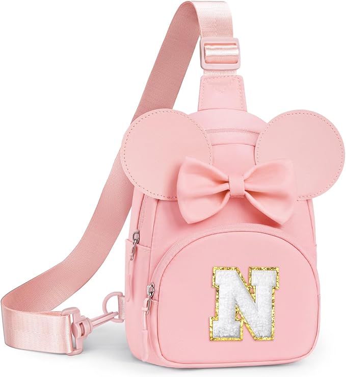 YOOLIFE Little Girl Purse - Initial Sling Bag for Kids, Small Crossbody Bag Fanny Pack for Girls Monogram Toddler Purse Bags, Birthday Gifts for 2 3 4 5 6 7 8 Year Old Girls Kids, Pink (N)