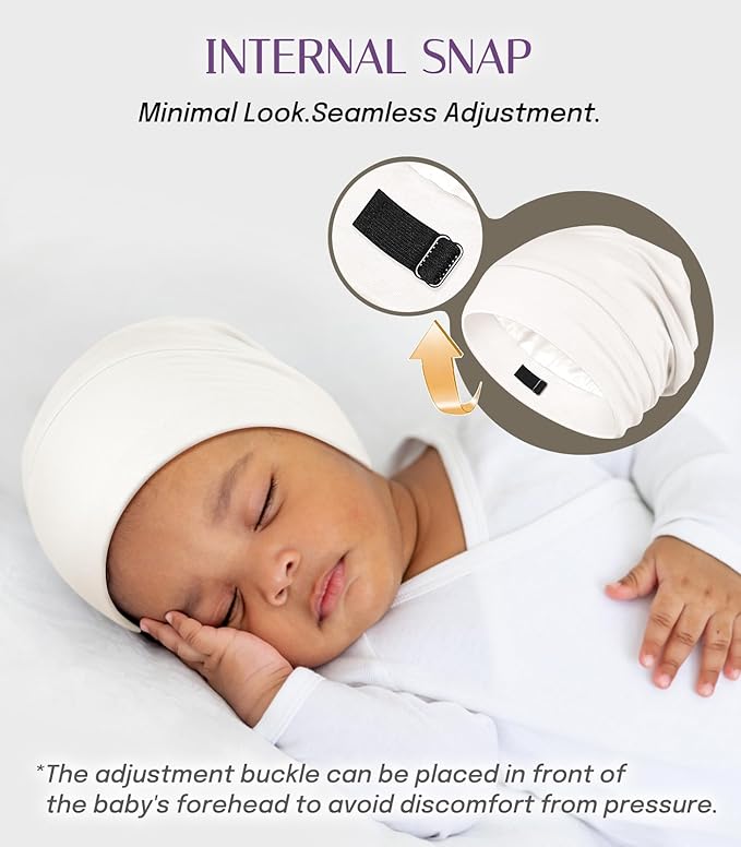 OLESILK Silk Baby Bonnet for 0-6 Months - 100% Mulberry Silk Toddler Hair Bonnet, Adjustable Night Cap for Sleeping