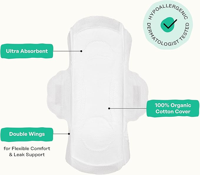 The Honey Pot Company - 80ct - Herbal Panty Liners for Women - Heavy Flow w/Wings - Infused w/Essential Oils for Cooling Effect & Organic Cotton Cover - Feminine Care