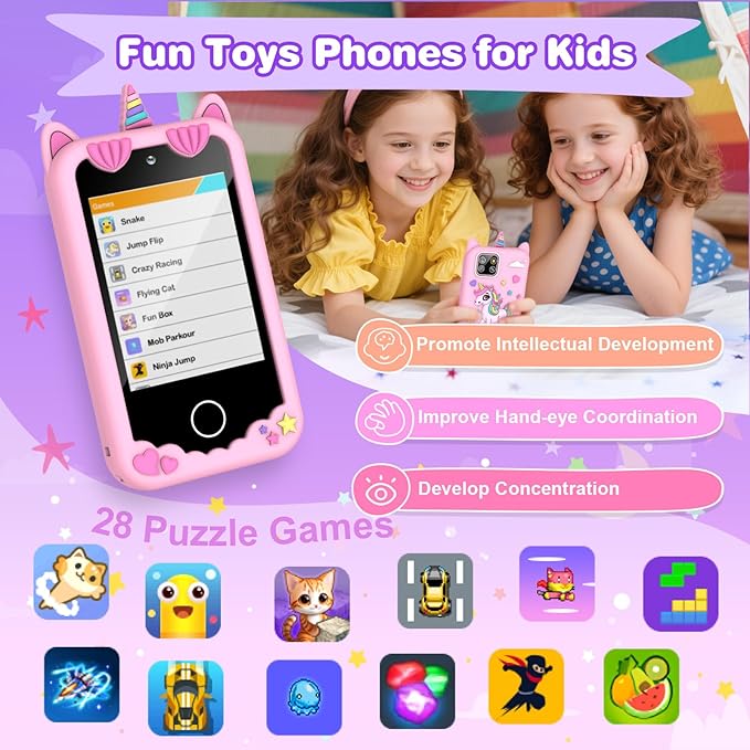 M SANMERSEN Kids Smart Phone for 3-6 Year Olds – 2.8" Touchscreen, Dual Camera, 28 Learning Games, MP3 Music Player, 32GB SD Card – Educational Toddler Phone Toy for Boys & Girls