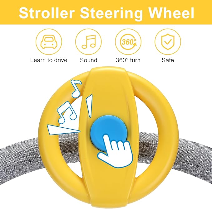 Accmor Stroller Steering Wheel Toy, Pretend Driving Simulated Steering Wheel for Stroller Shopping Carts Universal Detachable Funny Toy Attachment Accessories