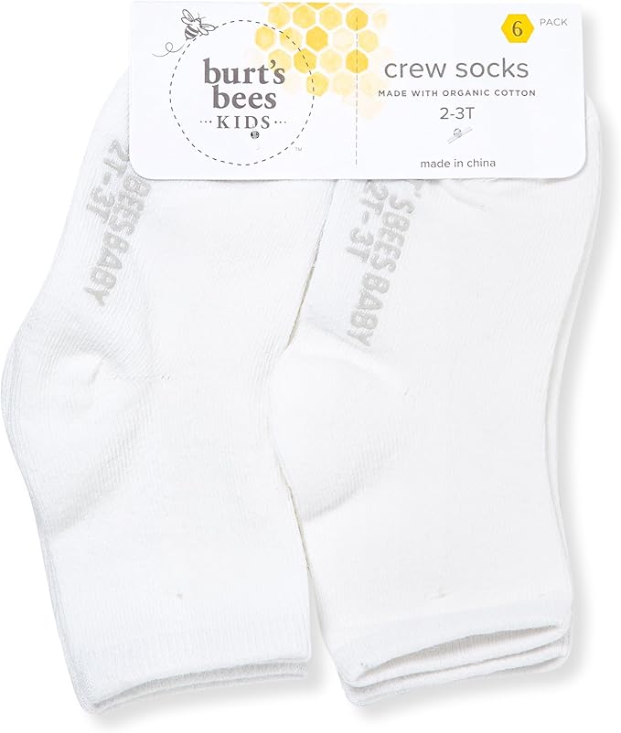 Burt's Bees Baby Baby Girls' Ankle Socks with Non-Slip Grips (6-Pack)