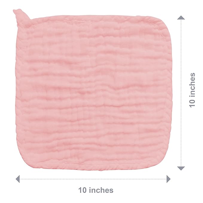 SWEET DOLPHIN 12 Pack Baby Muslin Washcloths - Soft Face Cloths for Newborn, Absorbent Bath Wash Cloths, Wipes, Burp Rag - Toddlers Essentials Stuff, Baby Registry as Shower -10"x10", Pink