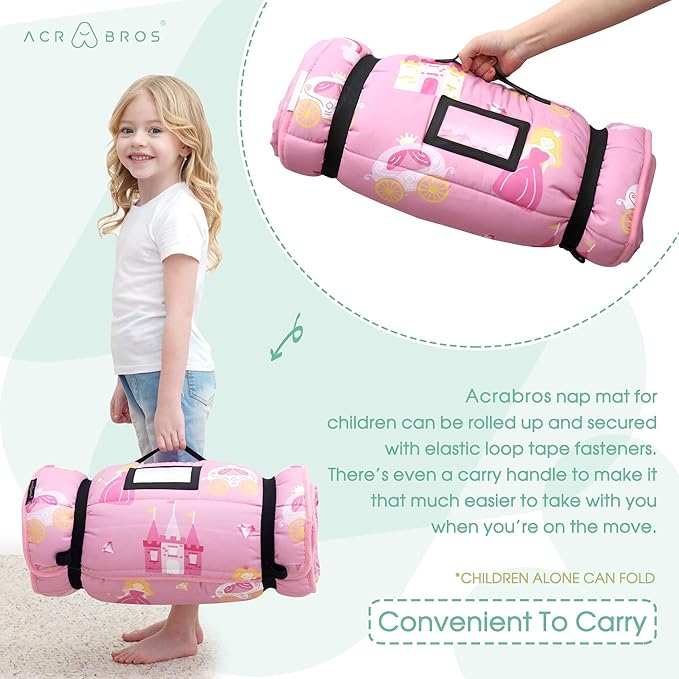 ACRABROS Toddler Nap Mat with Pillow and Blanket, Large Rolled Napping Mats,Slumber Bags for Boys Girls,Kids Sleeping Bag for Daycare, Preschool Travel