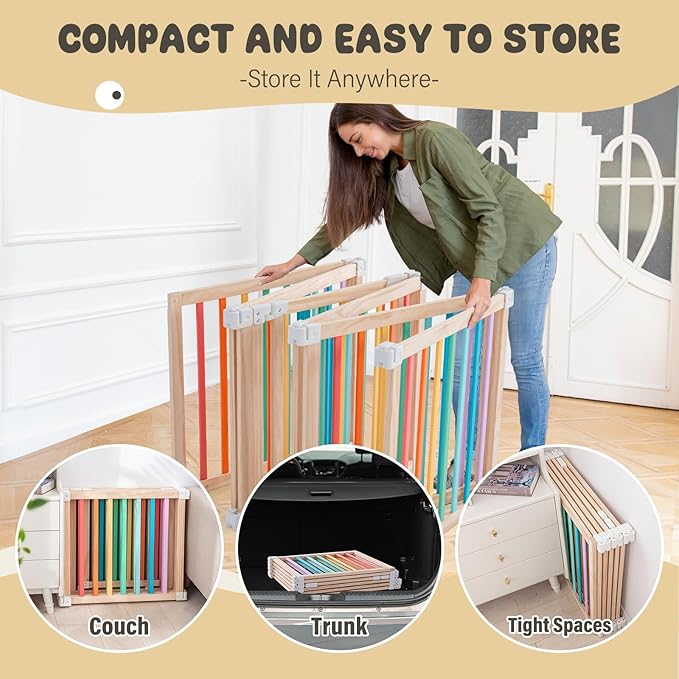 Baby Wooden Playpen, Foldable Shape & Size Adjustable Playpen for Toddler and Babies, Wood Baby Play Yard with Locking Gate, Large Pack and Play for Play Area Indoor(Multicolor, 6 Panel)