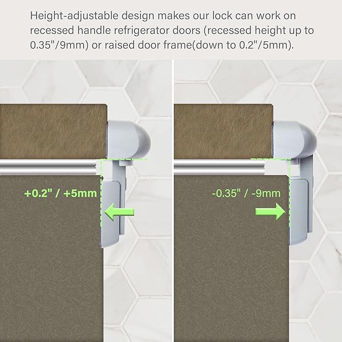 Fridge Lock, Refrigerator Lock for Kids, Freezer Latches to Keep Door Closed, One-Handed Operation, Strong Adhesive Tapes Included, 2 Pack, White