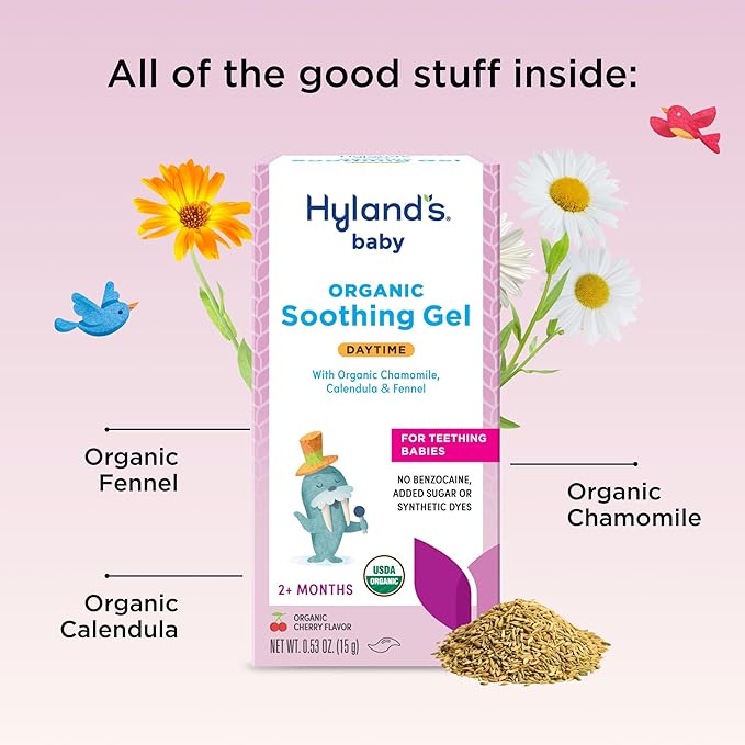 Hyland's Baby Organic Day Oral Soothing Gel, with Chamomile, Calendula, and Fennel, Cooling Gel for Oral Discomfort, Easy-to-Apply, Ages 2 Months and Up, 0.53 Ounce