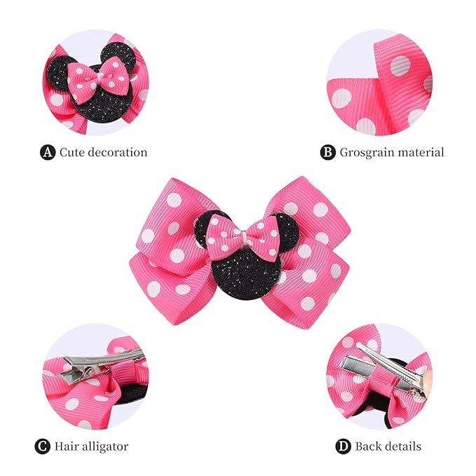 6PCS Mouse Ears Hair Clips, Cute 3 Inch Hair Accessories, Birthday Party Decoration for Baby Toddler Girls