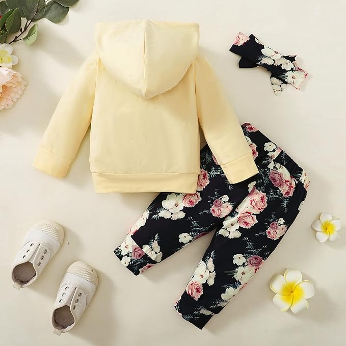 Yvowming Newborn Baby Girl Clothes Outfits Infant Hoodie Sweatshirt Pants Headband Toddler Girl Clothing Set
