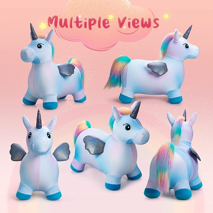 U&C Planet Multi Colored Unicorn Bouncy Horse for Toddlers, Bouncy Animals for Toddlers, Animal Hopper Bouncing Toys Gift for 18 Months 2 3 4 5 6 Years Old Outdoor Indoor with Pump