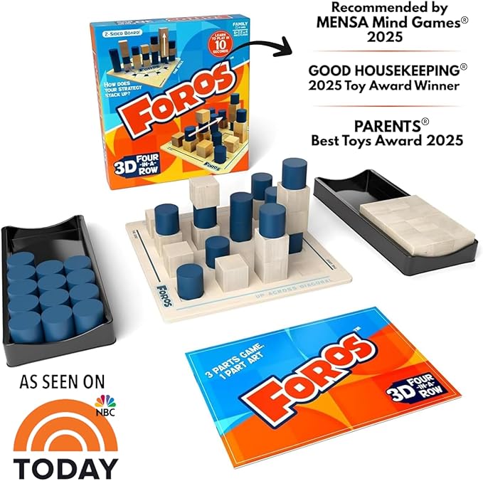 Foros 3D Board Game | Strategic Wooden Game with Unique Play | Family Game for Kids & Adults | Fun Entertainment for Game Night | Fast Paced, Easy to Learn Multiplayer | MESH Accredited, Award Winning