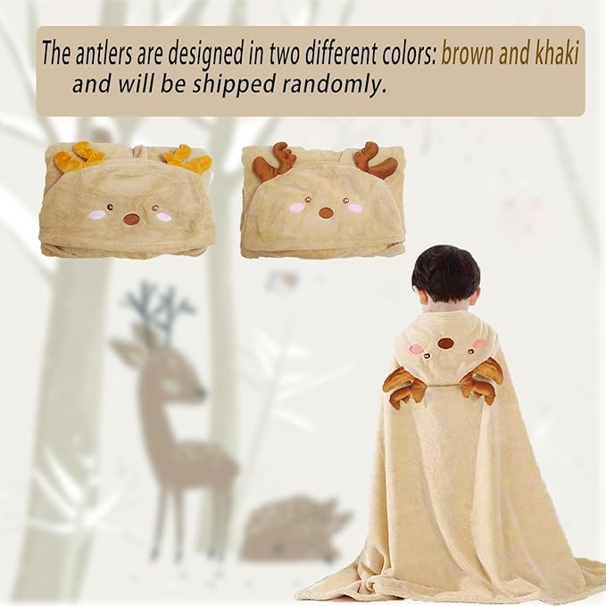 Toddler Bath Towel Baby Towels with Hood 27.5"X55" Ultra Absorbent Soft Bathrobe Blanket Kids Shower Towel for Girls and Boys(Beige Deer)