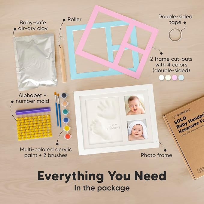 Baby Hand and Footprint Kit - Quick Dry Clay Baby Footprint Kit, Pets Paw, Newborn Keepsake Picture Frame for Boys, Girls, Personalized New Mom Gifts for Shower & Registry, Grandparents (Alpine White)