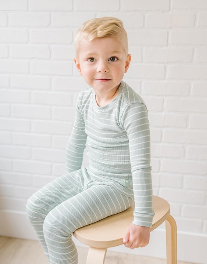 moimoln Stripe Pajamas Set 12M-8Y Ribbed Unisex Baby & Toddler, Soft Viscose, Snug-Fit, Everyday Sleepwear