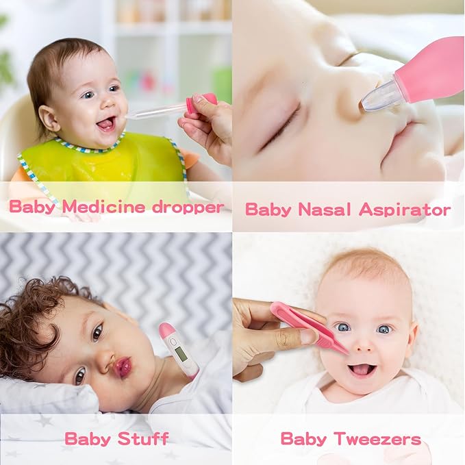 Baby Grooming and Healthcare Kit, Infant Safety Care Set with Hair Brush Comb Nail Clipper Nasal Aspirator,Baby Essentials Kit for Newborn Girls Boys (13 in 1, Pink)