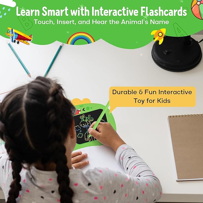 Henry & Colin Smart Talking Flash Cards Reader with LCD Writing Drawing Tablet Card for Kids – Colorful Drawing Pad, Educational Toy, Reusable Board, Travel Essential for Boys & Girls (Green)