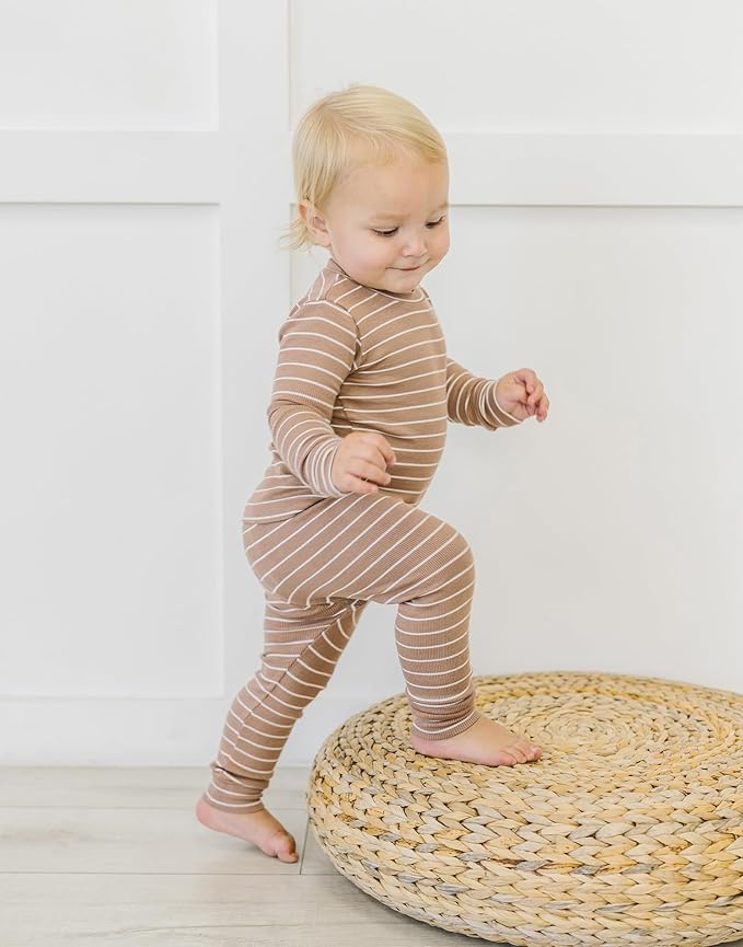 moimoln Stripe Pajamas Set 12M-8Y Ribbed Unisex Baby & Toddler, Soft Viscose, Snug-Fit, Everyday Sleepwear