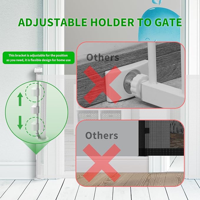 Upgraded Retractable Baby Gate for Stairs, 33"Tall Expands 71"Wide Ideal Safety Solution Dog Gate for Stairs Doorways Hallways Indoor Outdoor Mesh Baby Gate Retractable Screen Door(White,86CMx180CM)