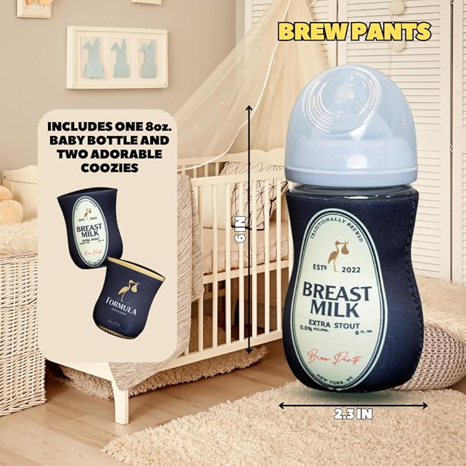 Irish Beer Themed Coozies for Baby Bottles - Funny Gift for New Parents & Baby Showers - (2 Premium Designed Neoprene Coozies + BPA/Lead/Phthalate Free Bottle Included)