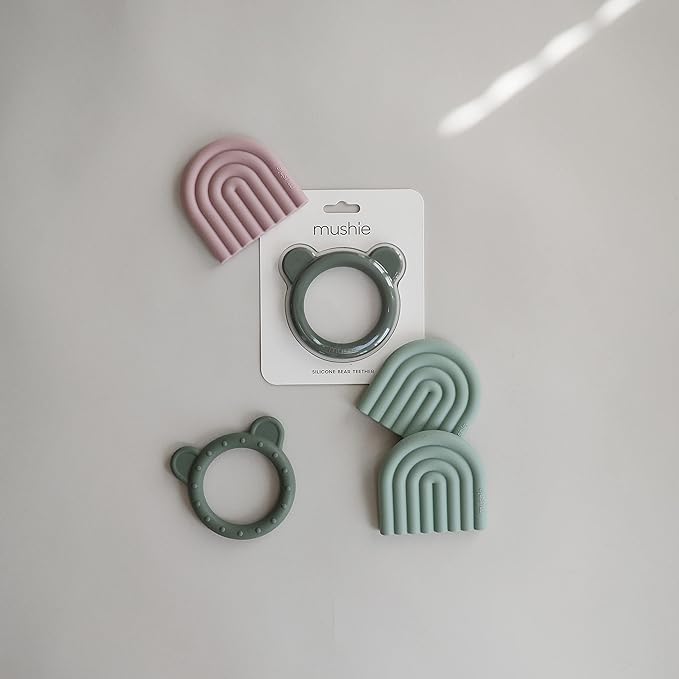 mushie Silicone Baby Teether Toy | Rainbow (Cambridge Blue)