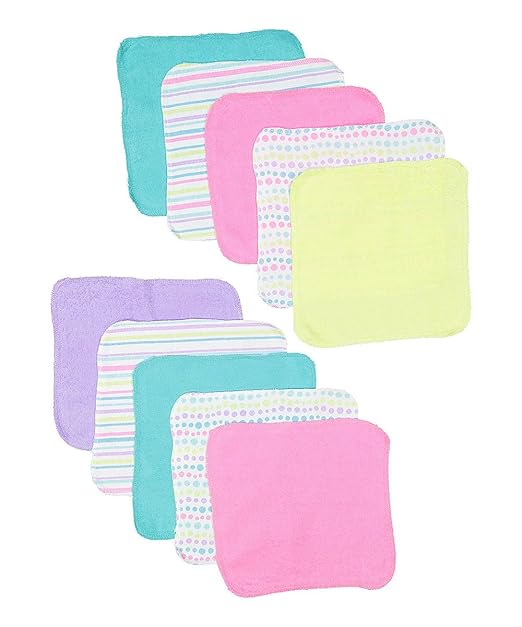 Spasilk Washcloth Wipes Set for Newborn Boys and Girls, Soft Terry Washcloth Set, Pack of 10, Aqua Bubbles, (010-1201)
