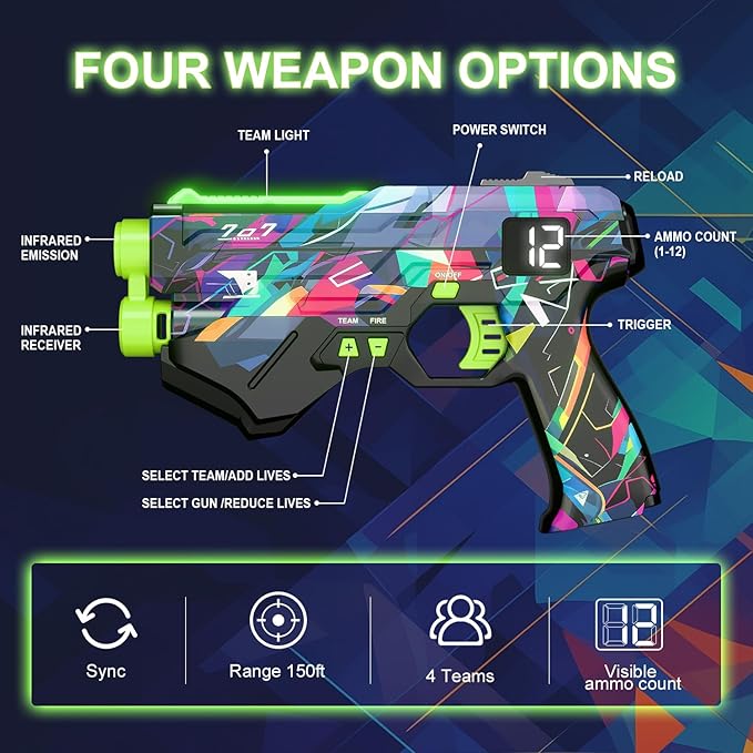 Laser Tag Guns Set of 4, Lazer Tag Game for Kids, Teens & Adults,Fun Outdoor Teenage Game & Activities, Gift for Teenage Ages 8 9 10 11 12+Year Old Boy & Girls