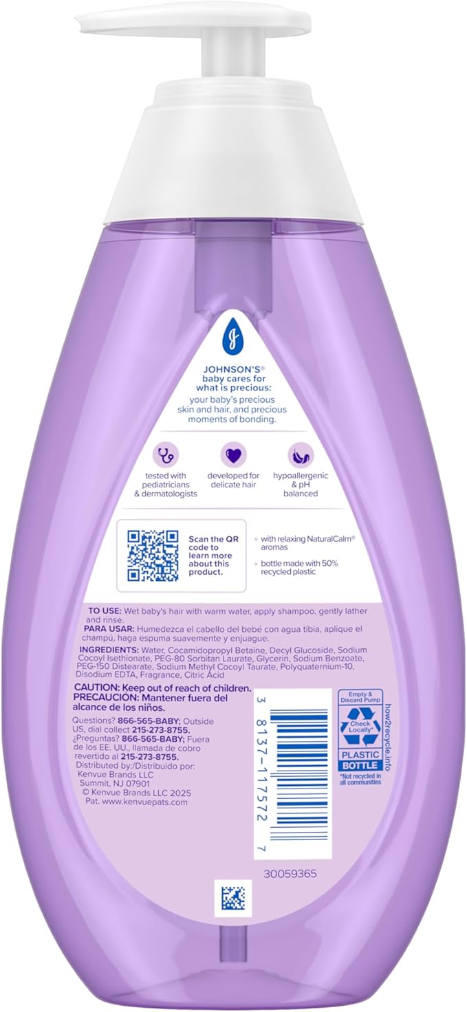 Johnson's Baby Calming Shampoo with Soothing NaturalCalm Aromas, Gentle, Hair Wash, Baby Essentials, Hypoallergenic, No Added Parabens and Sulfates, Baby Essentials, 20.3 fl. Oz